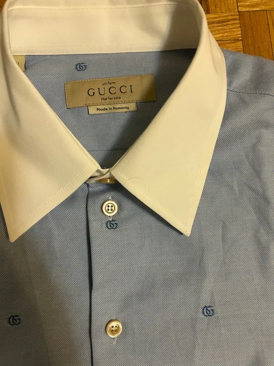 Gucci Light Blue Dress Shirt with White Contrast Collar - Picture 2 of 7